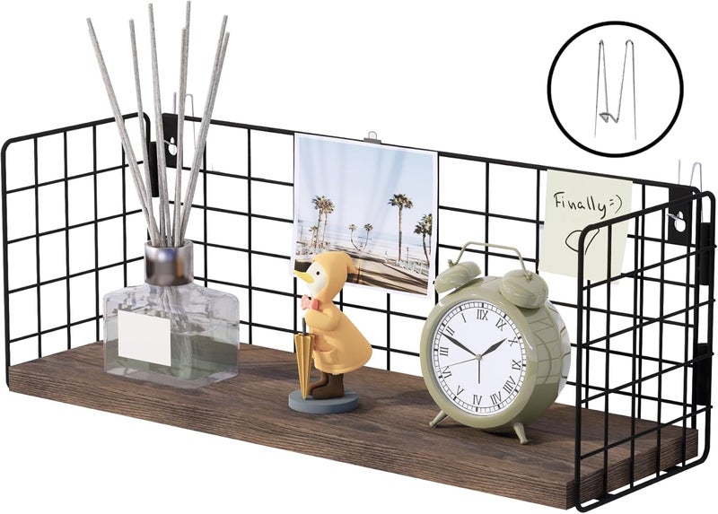 SoaShower Floating Cubicle Shelf with Hooks, Paulownia Wood Desktop Organizer for Office Cubicle Decor, Desk Shelf for Top of Desk & Cute Cubicle Accessories for Work - Image 1